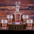 Company Logo Crystal Whiskey Decanter and Glasses Gift Set of 5 For Cheap