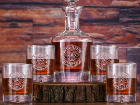 Company Logo Crystal Whiskey Decanter and Glasses Gift Set of 5 For Cheap