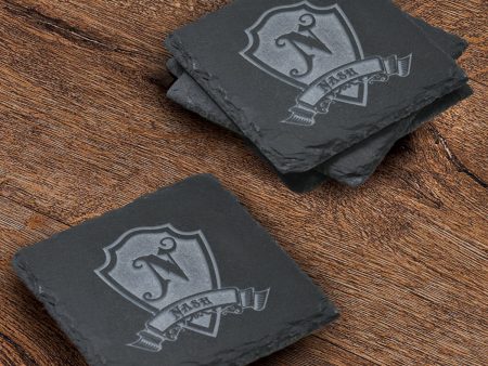 Custom Engraved Slate Coasters, SET OF 4 For Sale