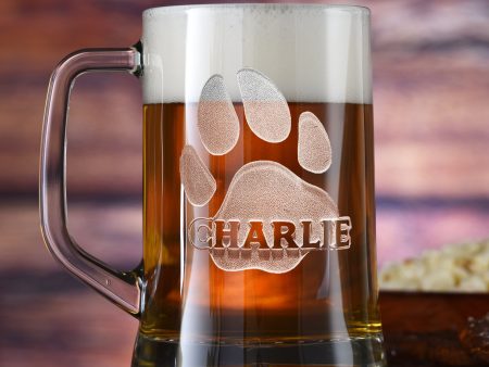 Dog s Name and Paw Print on Beer Mug, Dog Lover Gifts For Sale