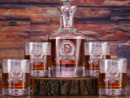 Crystal Whiskey Decanter and Glasses Gift Set of 5 For Discount