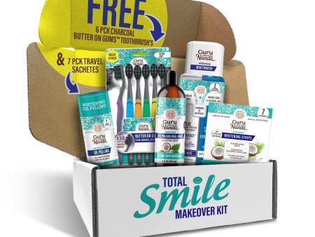 Total Smile Makeover Charcoal Kit - 8oz Cocomint Pulling Oil + Dual Barrel Mouthwash + Whitening Strips + 6 Pack Butter on Gums Toothbrush + 7 Oil Pulling Travel Sachets Fashion