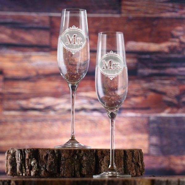 Engraved Crystal Mr. and Mrs. Toasting Flutes Cheap