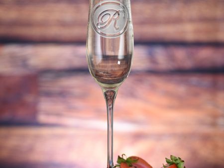 Monogram Engraved Crystal Champagne Glass For Sale