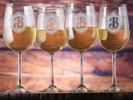 Laser Etched Monogram Wine Glass Gift Set of 4 Sale