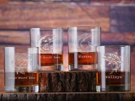 Engraved Lake Bass Fishing Whiskey Rocks Glass Set Fashion