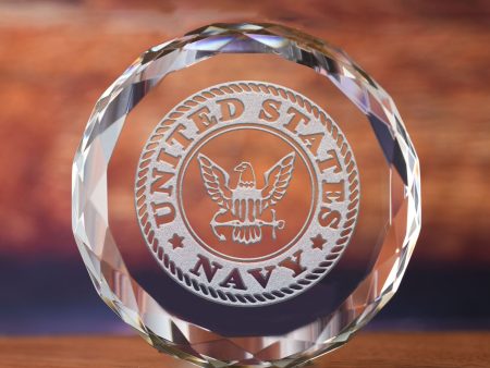 Navy Seal Insignia Engraved Crystal Paperweight Gift on Sale