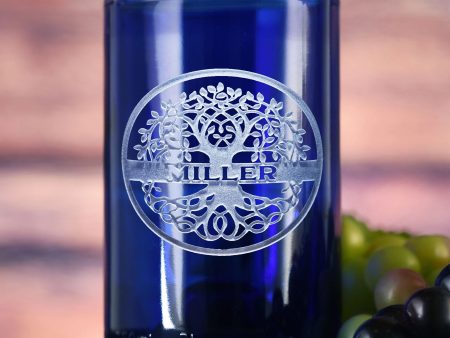 Custom Family Tree Blue Recycled Wine Bottle Glass Sale