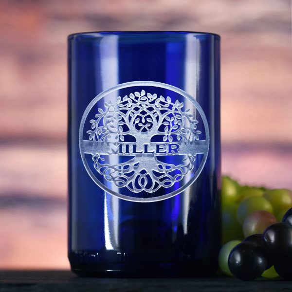 Custom Family Tree Blue Recycled Wine Bottle Glass Sale