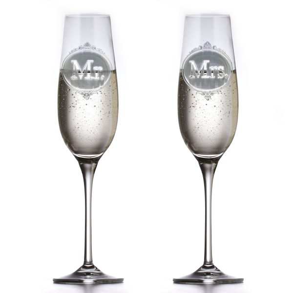 Engraved Crystal Mr. and Mrs. Toasting Flutes Cheap