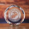 Marines Seal Insignia Engraved Crystal Paperweight Gift Online