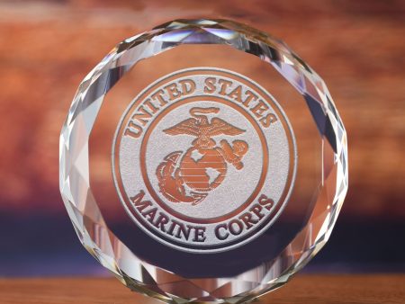 Marines Seal Insignia Engraved Crystal Paperweight Gift Online