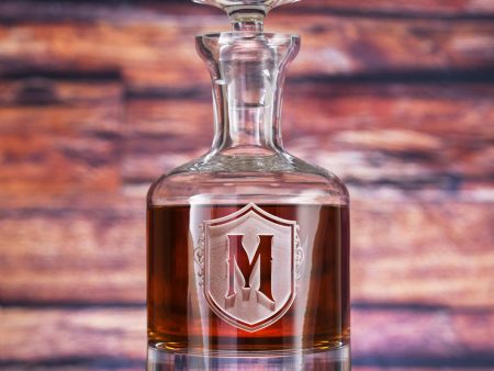 Monogram Shield with Letter Engraved Whiskey Scotch Decanters Online now