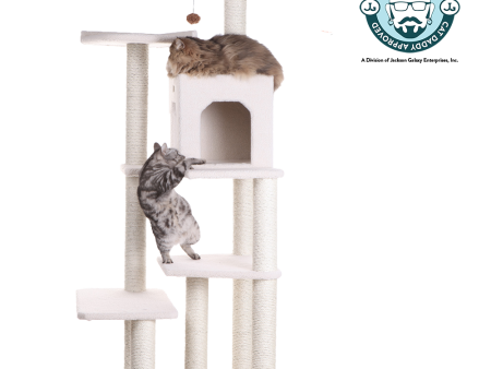 68-inch Faux Fleece Cat Tree, Ivory with House by Armarkat Online now