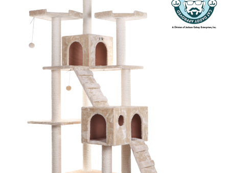 74-Inch Multi-Level Real Wood Cat Tree Large Cat Play Furniture With Scratching Posts, Large Platforms, Beige by Armarkat Discount