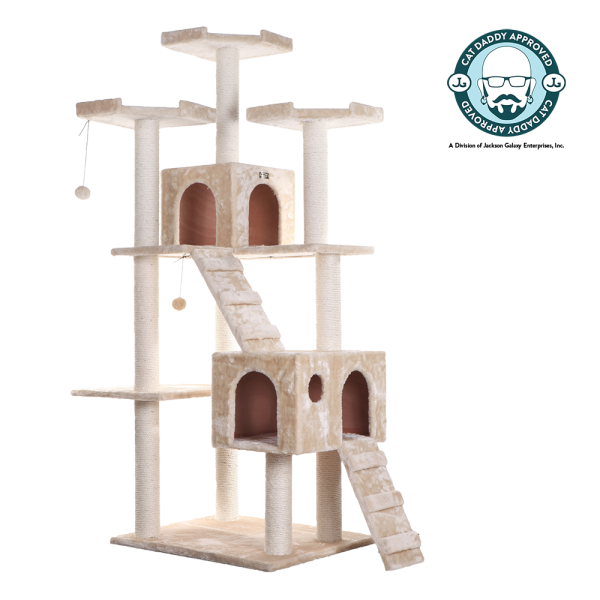 74-Inch Multi-Level Real Wood Cat Tree Large Cat Play Furniture With Scratching Posts, Large Platforms, Beige by Armarkat Discount