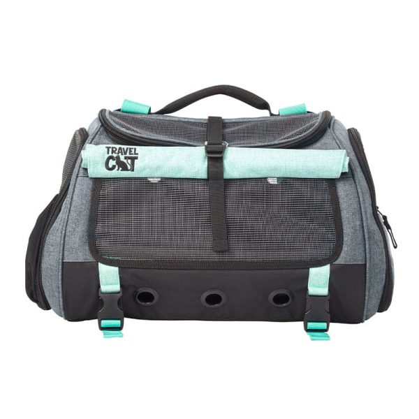 The Transpurrter  Ultimate Calming Convertible Cat Carrier in Heather Grey and Teal Online Hot Sale