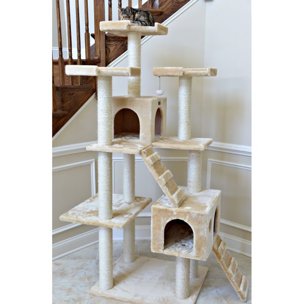 74-Inch Multi-Level Real Wood Cat Tree Large Cat Play Furniture With Scratching Posts, Large Platforms, Beige by Armarkat Discount