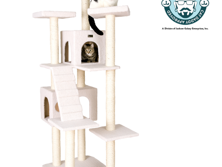 Classic 77-Inch Real Wood Cat Tree, Multi-Levels With Ramp, Three Perches, Two Condos, Ivory by Armarkat Fashion