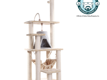 65-inch Faux Fur Cat Tree, Beige with Hammock and Tent by Armarkat Online now