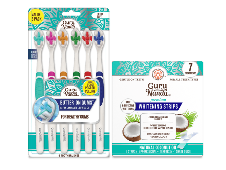 Butter on Gums Toothbrushes (6 Pack) & Whitening Strips Supply