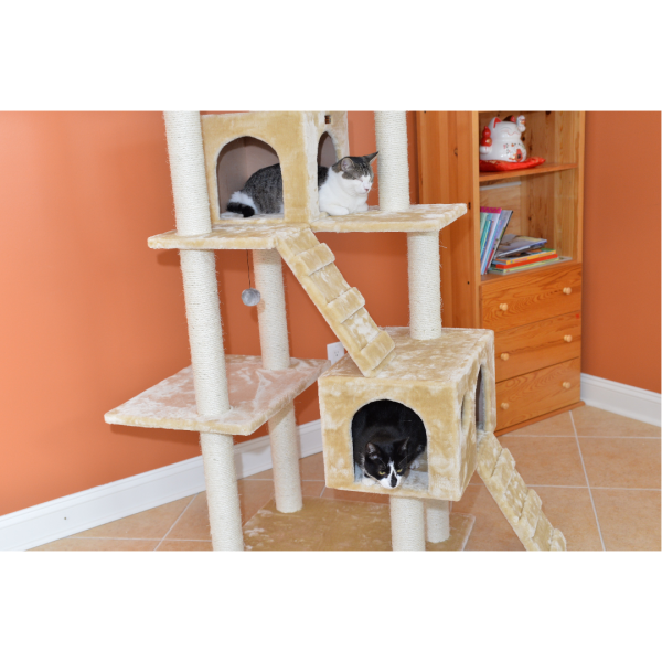 74-Inch Multi-Level Real Wood Cat Tree Large Cat Play Furniture With Scratching Posts, Large Platforms, Beige by Armarkat Discount