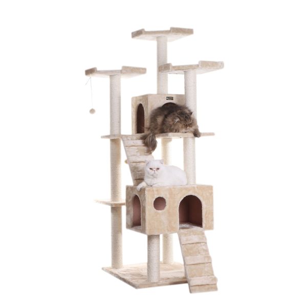 74-Inch Multi-Level Real Wood Cat Tree Large Cat Play Furniture With Scratching Posts, Large Platforms, Beige by Armarkat Discount