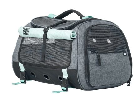 The Transpurrter  Ultimate Calming Convertible Cat Carrier in Heather Grey and Teal Online Hot Sale